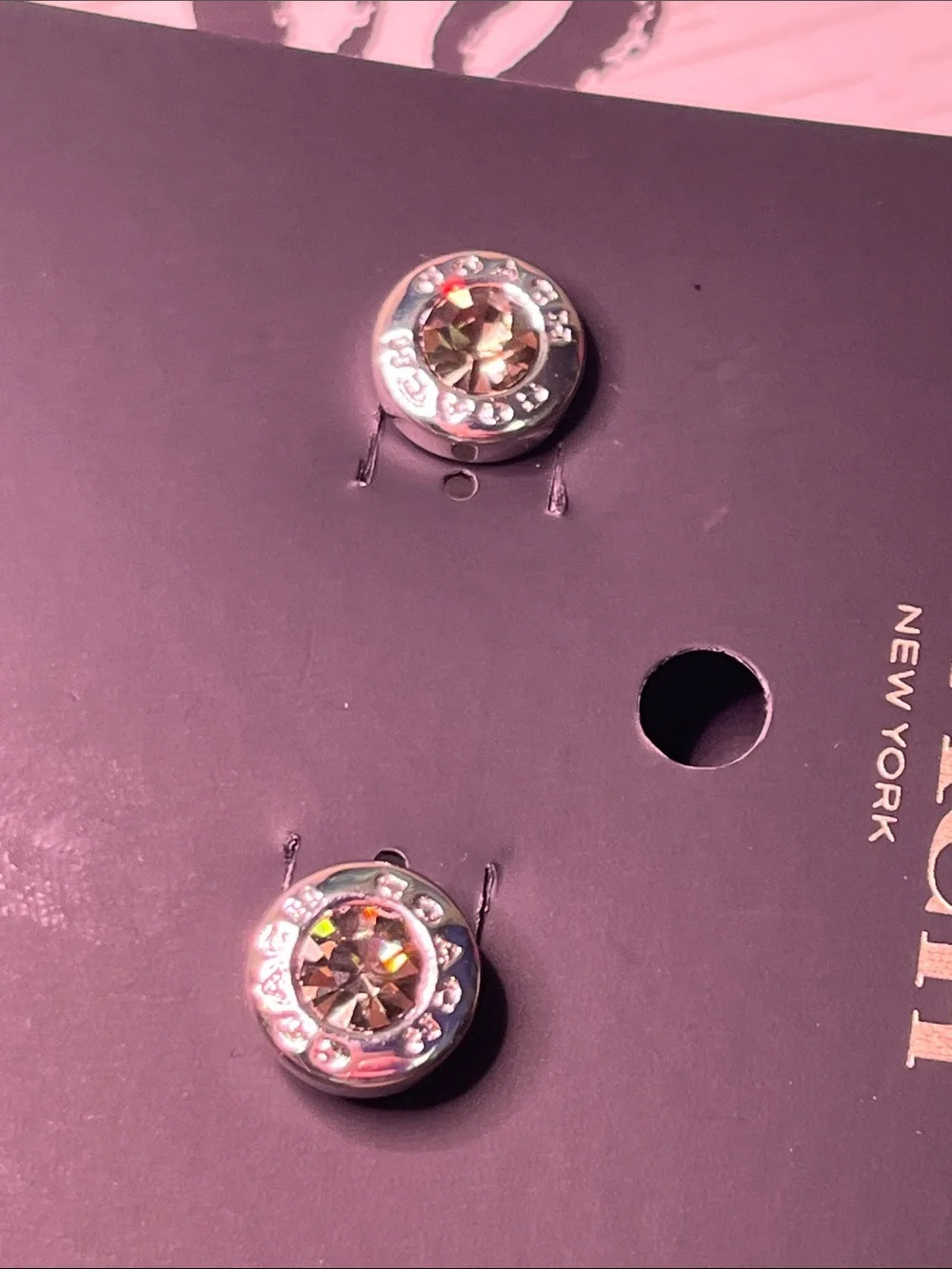 COACH Silver-Tone Crystal Round Stud Earrings